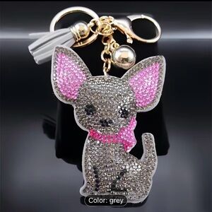 Sparkling Chihuahua Keychain with Pink Accents